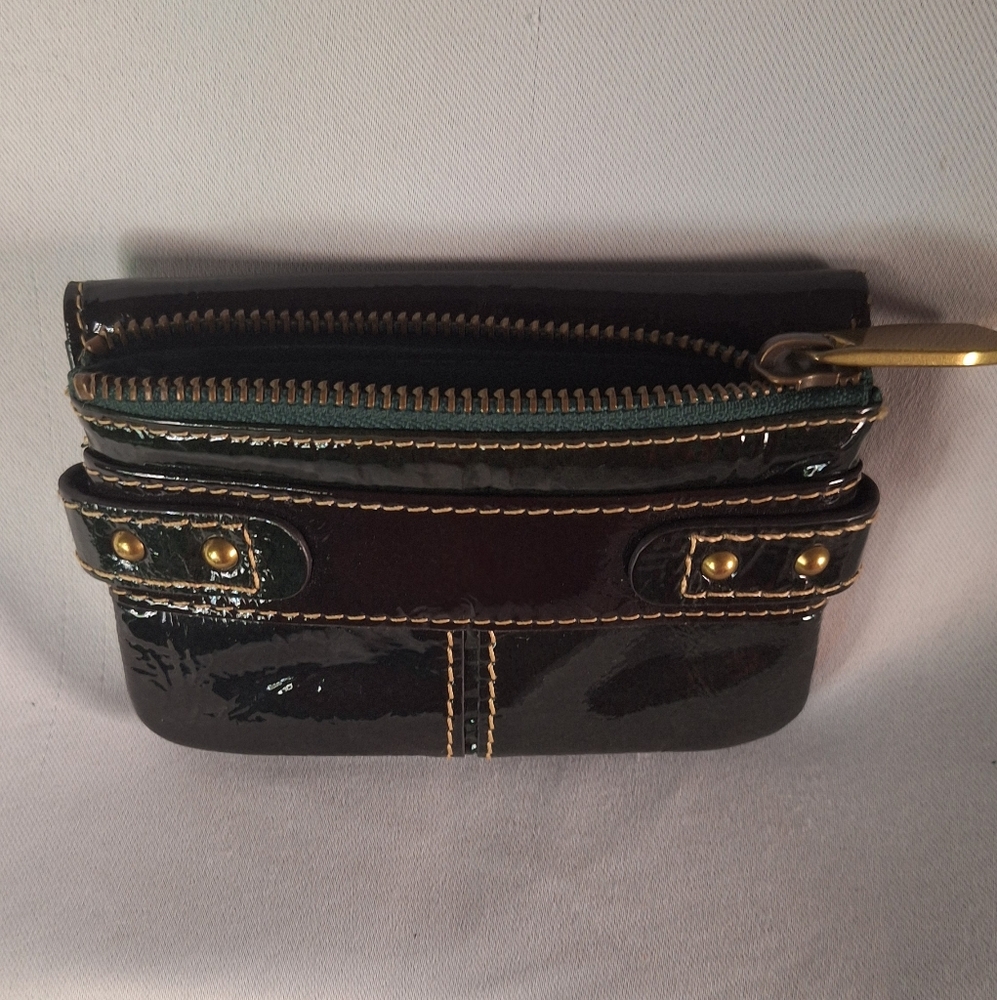 FOSSIL * Patent Leather Forrest Green Clutch Zip Pocket Purse & Wallet - Picture 6 of 7